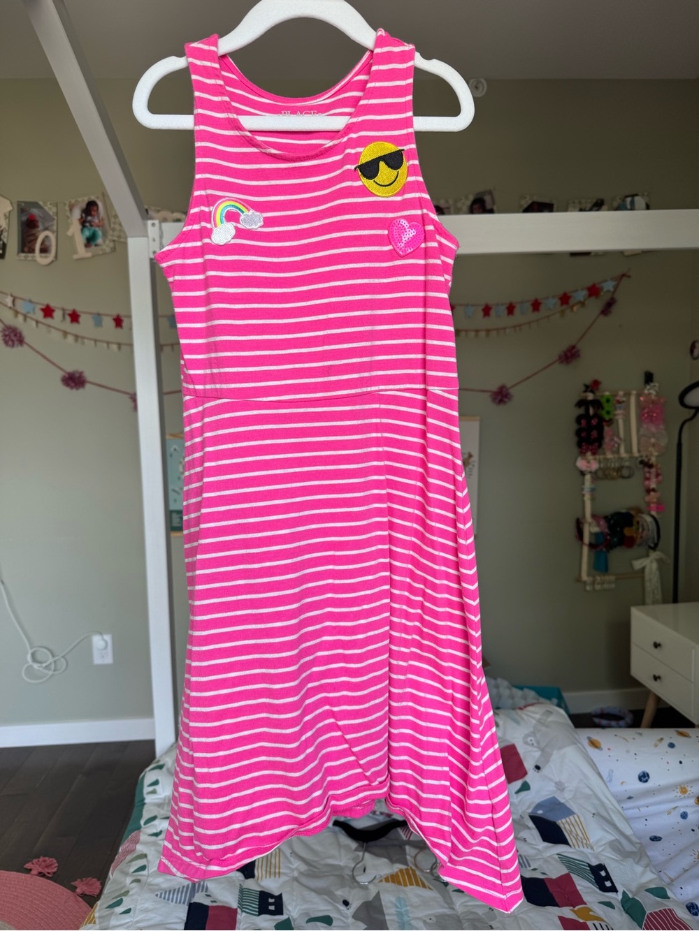 Girls' Pink Striped Tank Dress with Fun Patches Children’s Place Size 8